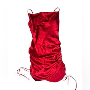 Francesca‘s red satin cinched mini dress NWT